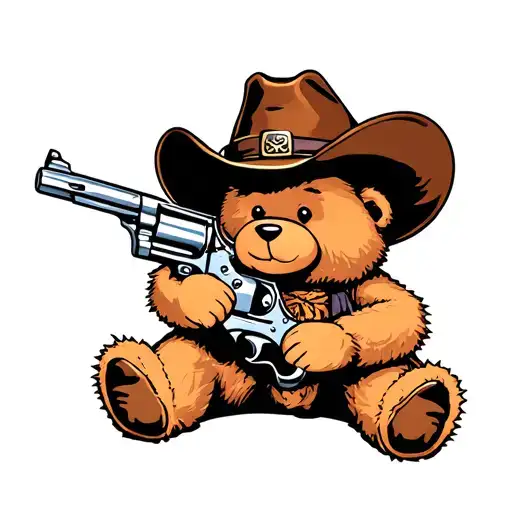Cute Cowboy Teddy Bear Holding A Revolver
