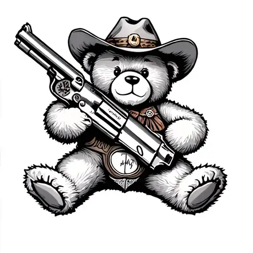 Cute Cowboy Teddy Bear Holding Up A Cowboy Gun