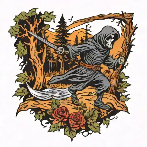 Grim Reaper Hiking In The Woods