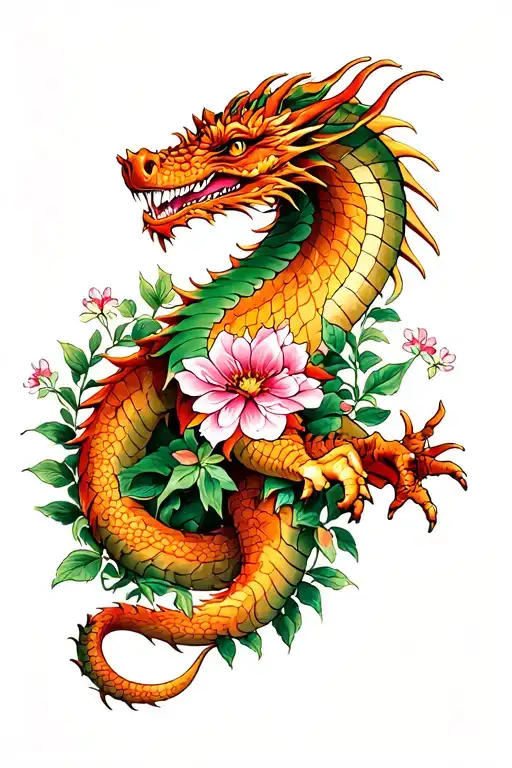 Amphiptere Dragon With Flowering Growing On It