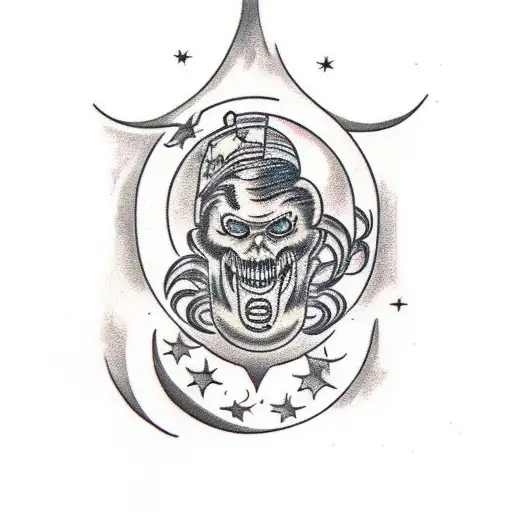 1950'S Moon With Scary Face