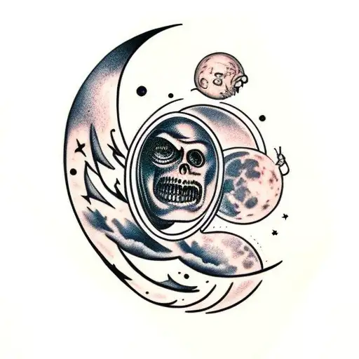 1950'S Moon With Scary Face With Brain