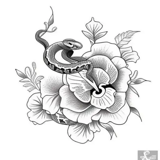 Snake Tattoo Flowers Hibiscus Geometry
