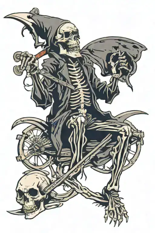 Biker Skelton Grim Reaper With Scythe Smoking Cigarette