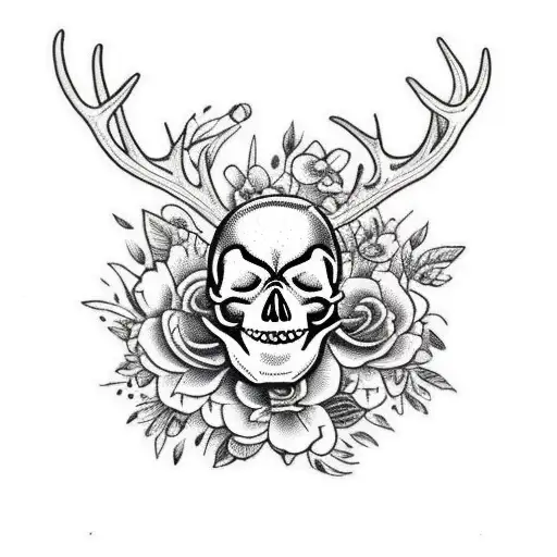 Skull Of Deer With Flowers