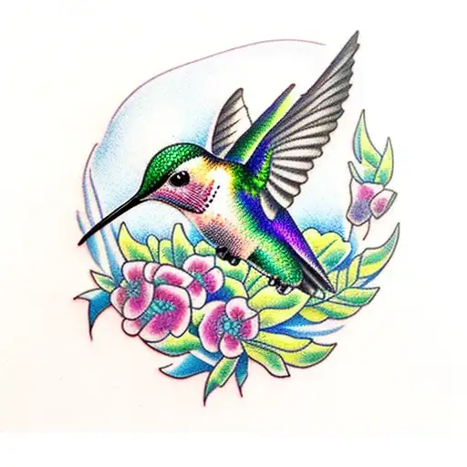 Hummingbird And Garden Of Flowers