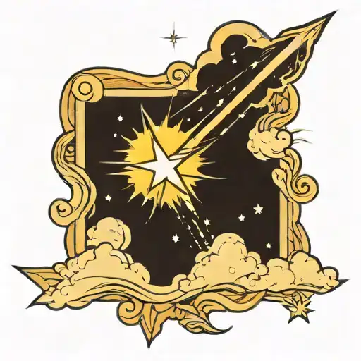 Thundering Clouds Surrounding A Starry Sky With A Shooting Star In The Middle