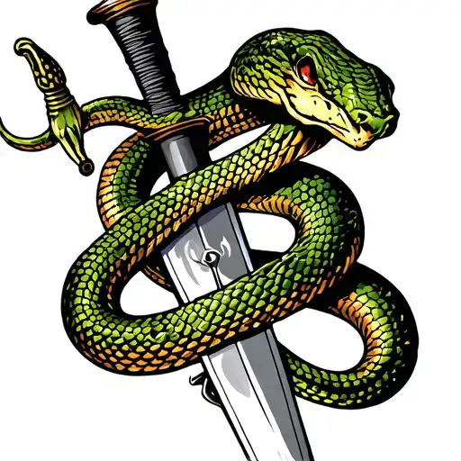 Snake Wrapped Around A Small Dagger