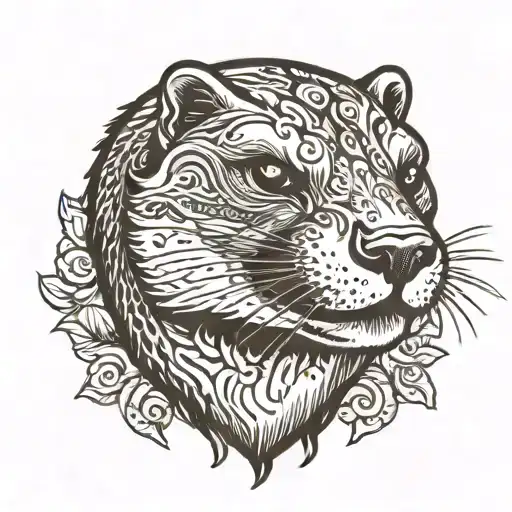 Zombie Otter Head In Black And White Tatto Drawing