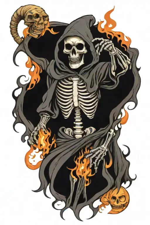 Demonic Firey Skeletons And Flaming Grim Reaper Full Body