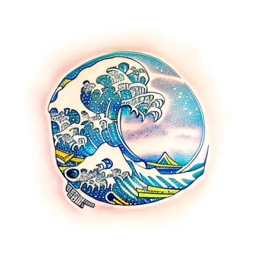 Maori Style Great Wave With Pohutakawa Trees On The Beach