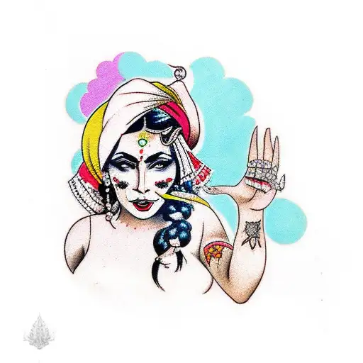 East Indian Gypsy With Three Quarter Face And Hand Over Mouth