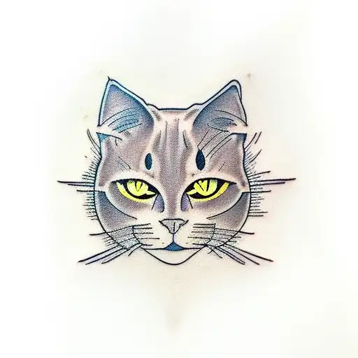 The Face Of A Black Cat With Yellow Eyes