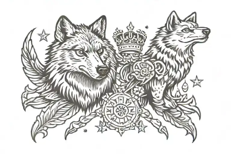 Wolf And Eagle And Leon Con Corona