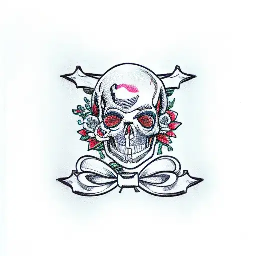 Corset Lace With Bow On Top With A Skull In The Middle Of The Bow