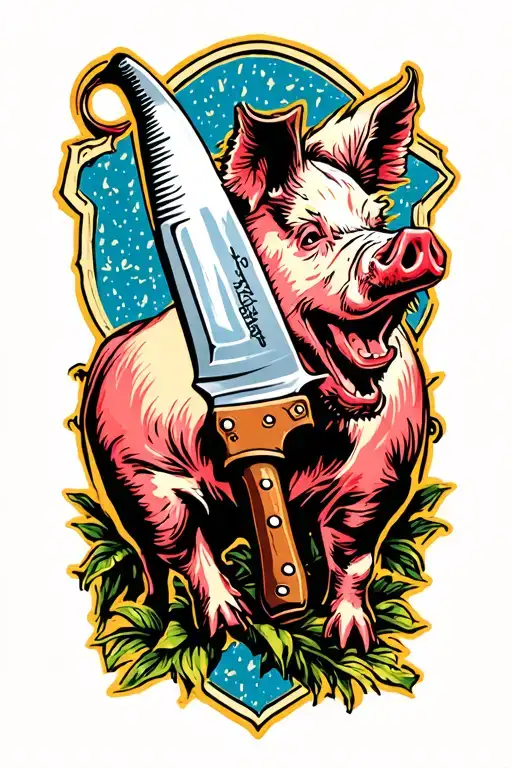 Butcher Knife With Pig On It