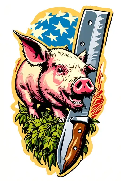 Butcher Knife With Pig On It Holds Old