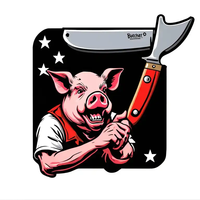 Butcher Knife With Pig On It Holds Old