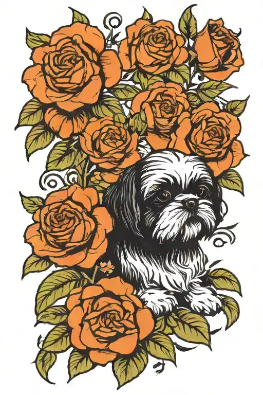 Old Schooll Shi Tzu Black Work With Some Roses