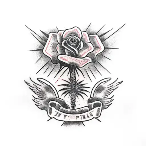 Palm Tree With Rose And Folded American Flag