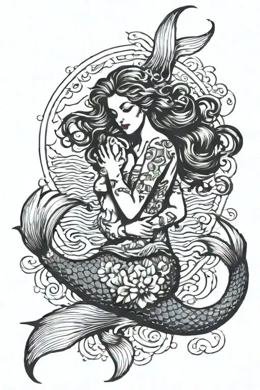 Tattooed Mermaid Holding Each Other