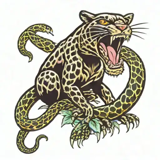 Panther Eating A Snake