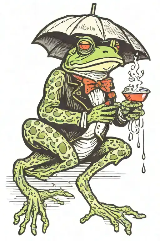 Frog Smoking Cigarette Holding A Mushroom Umbrella In The Rain