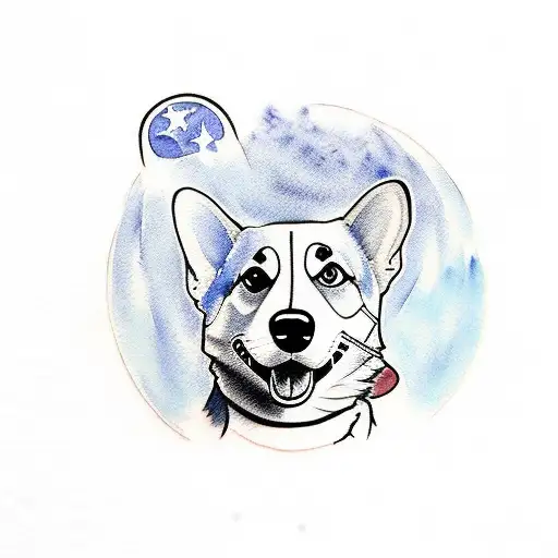Corgi Outline With Watercolors In The Background