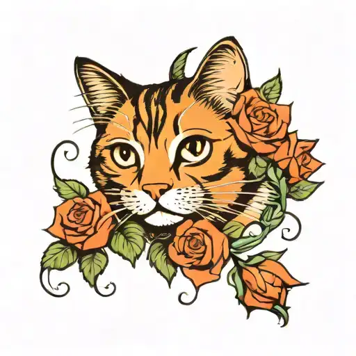 Cat And Roses