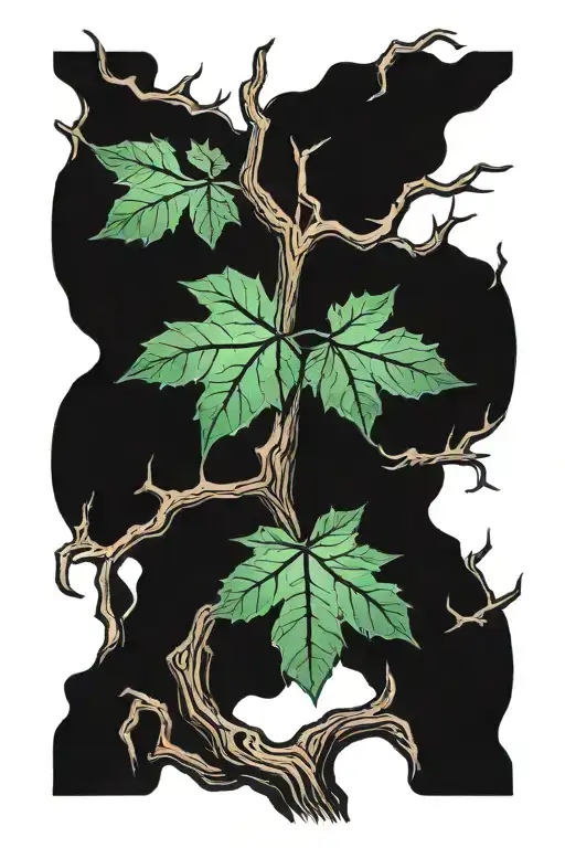 4 Leaves Growing Out Of One Branch On A Dead Scary Tree