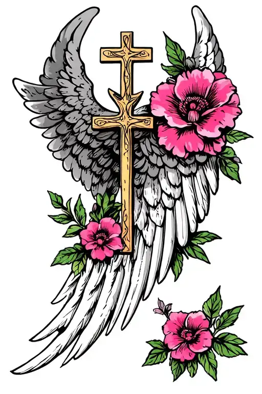 Angel Wing Pink Flower Christian Cross