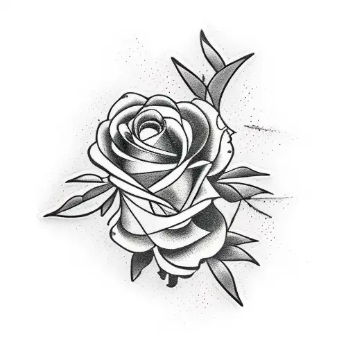 Black And Red Life Sized Gothic Rose With Stem And Leaves And Thorns