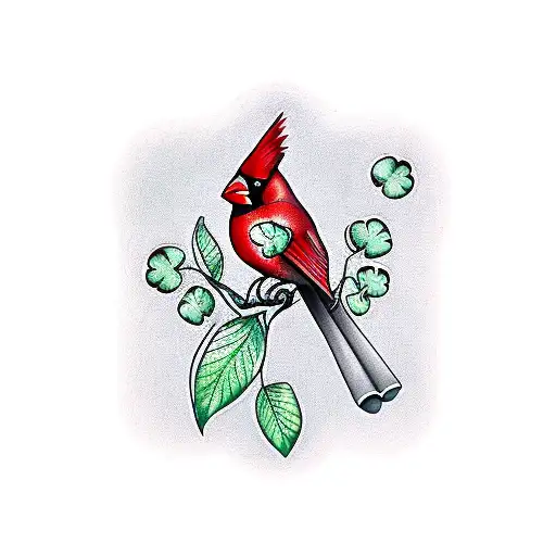 A Cardinal Holding A Four Leaf Clover In Its Beak