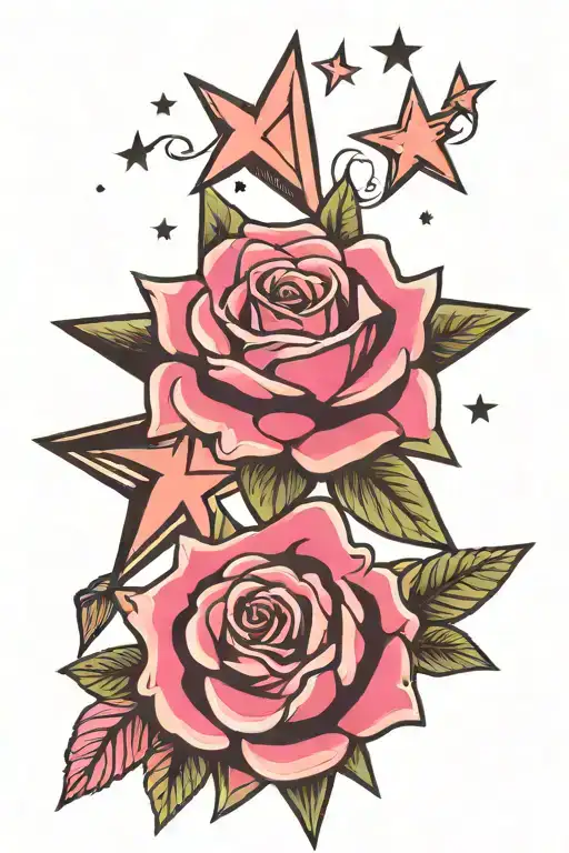 Y2k Stars With Pink And Black And Roses