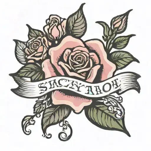 Rose Tattoo With The Name Stacy And A Bible Verse