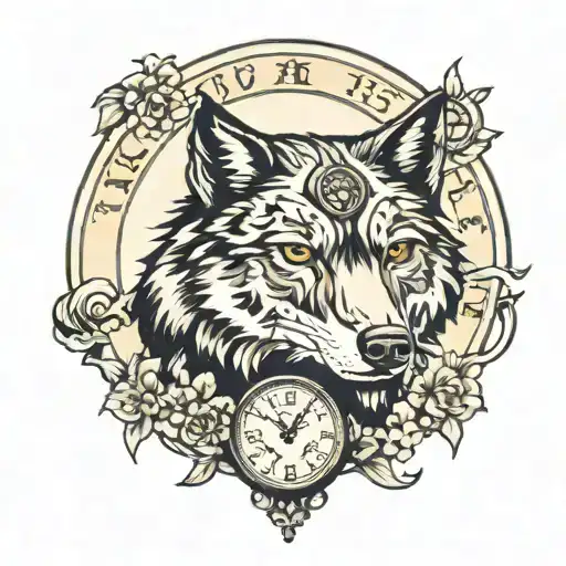 Wolf With Clock Traditional Style