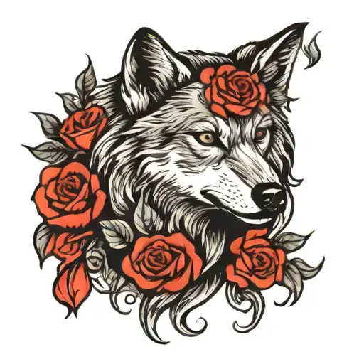 Wolf With Roses