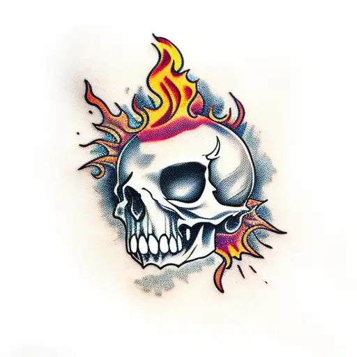 Half Face Half Skull In Flames