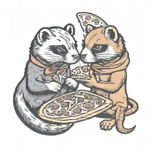 Ferret And Dog Eat Pizza