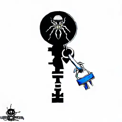 A Key With A Spider Replacing The Key Hole With Details In Red And Blue