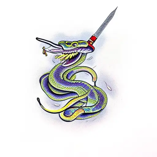 Snake With Chrysanthemum And Knife
