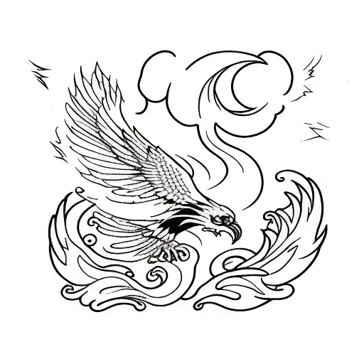 Phoenix Flying Up Towards Bright Shining Full Moon