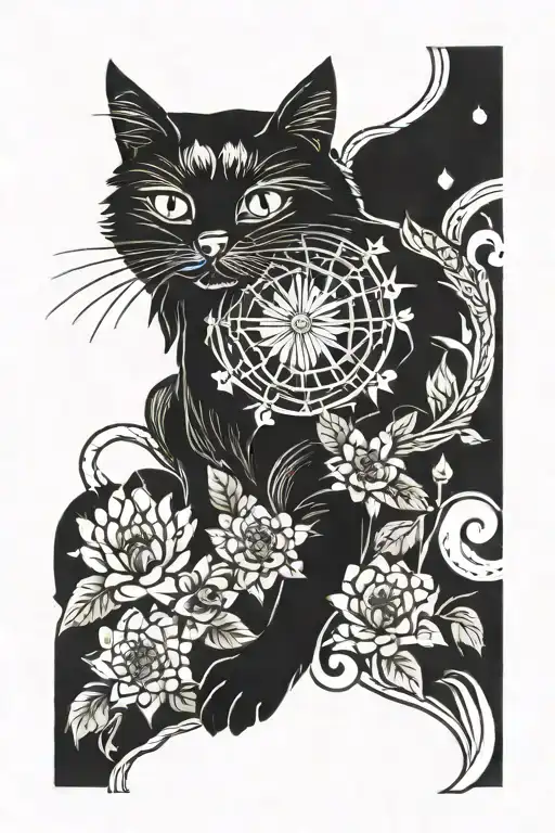 Crescent Moon Black Cat Waterlily Tree Of Life