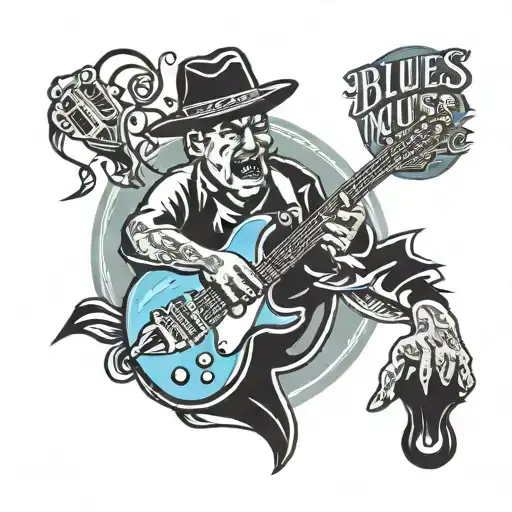 Blues Music Logo And Electric Guitar