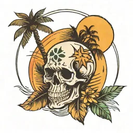 Skull Sun And Palm Tree Intertwined