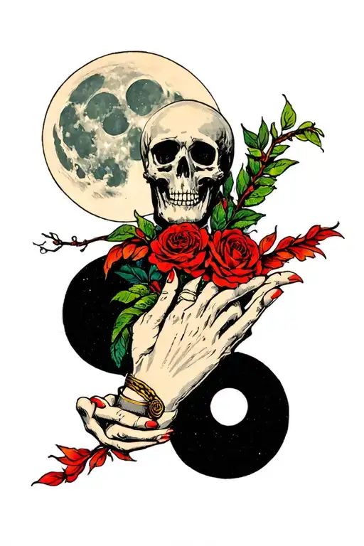 Death And Life Holding Hands In Front Of The Moon