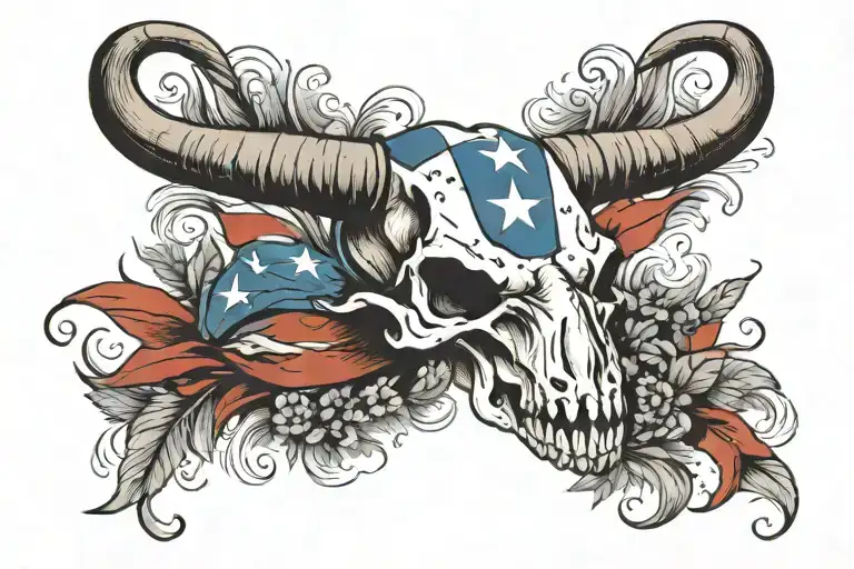 Long Horn Skull Texas Flag