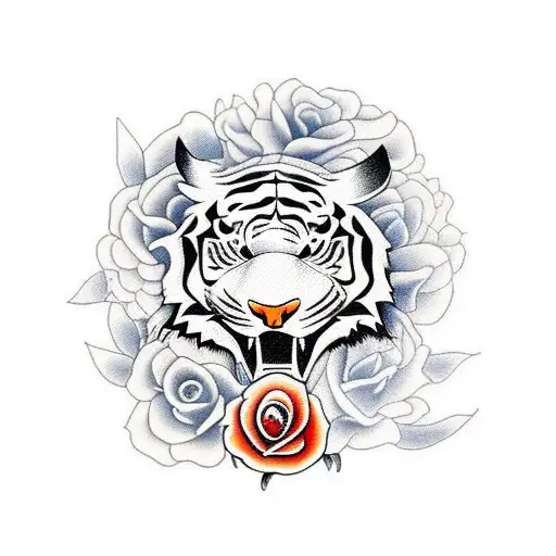 Knife On Tiger Head With Flowers