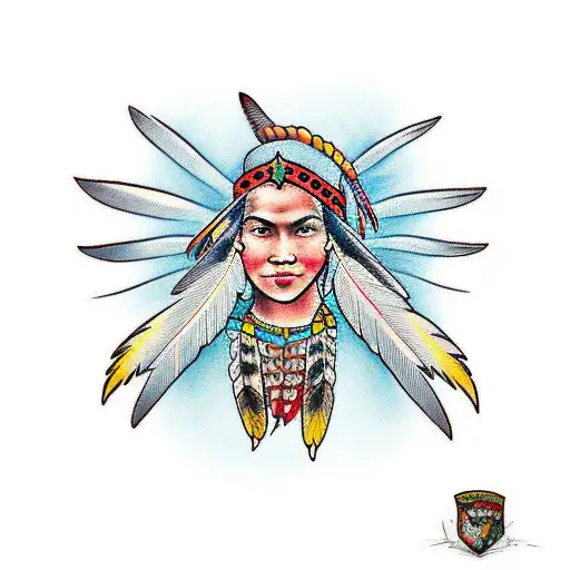 American Traditional Indian Girl With A Cockatiel