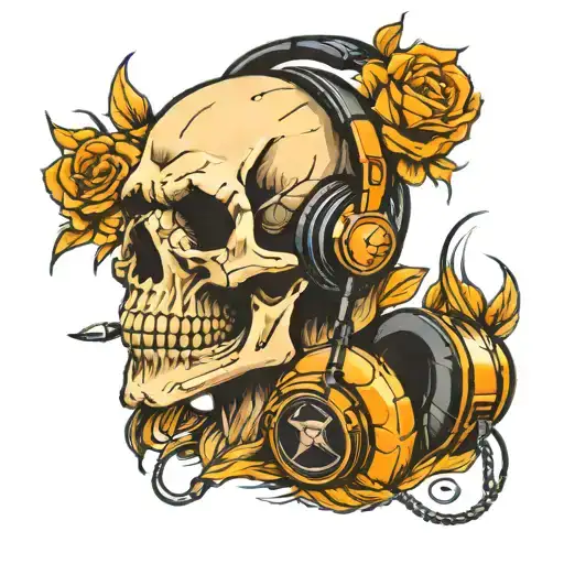 Skull Wearing Headphones